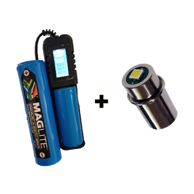 Recharge Battery Kit for 2D Maglite  + 220 Lumen LED Upgrade COMBO