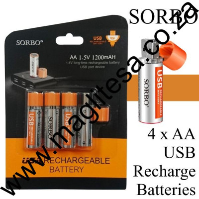 Sorbo USB Rechargeable AA 4 Pack Blister